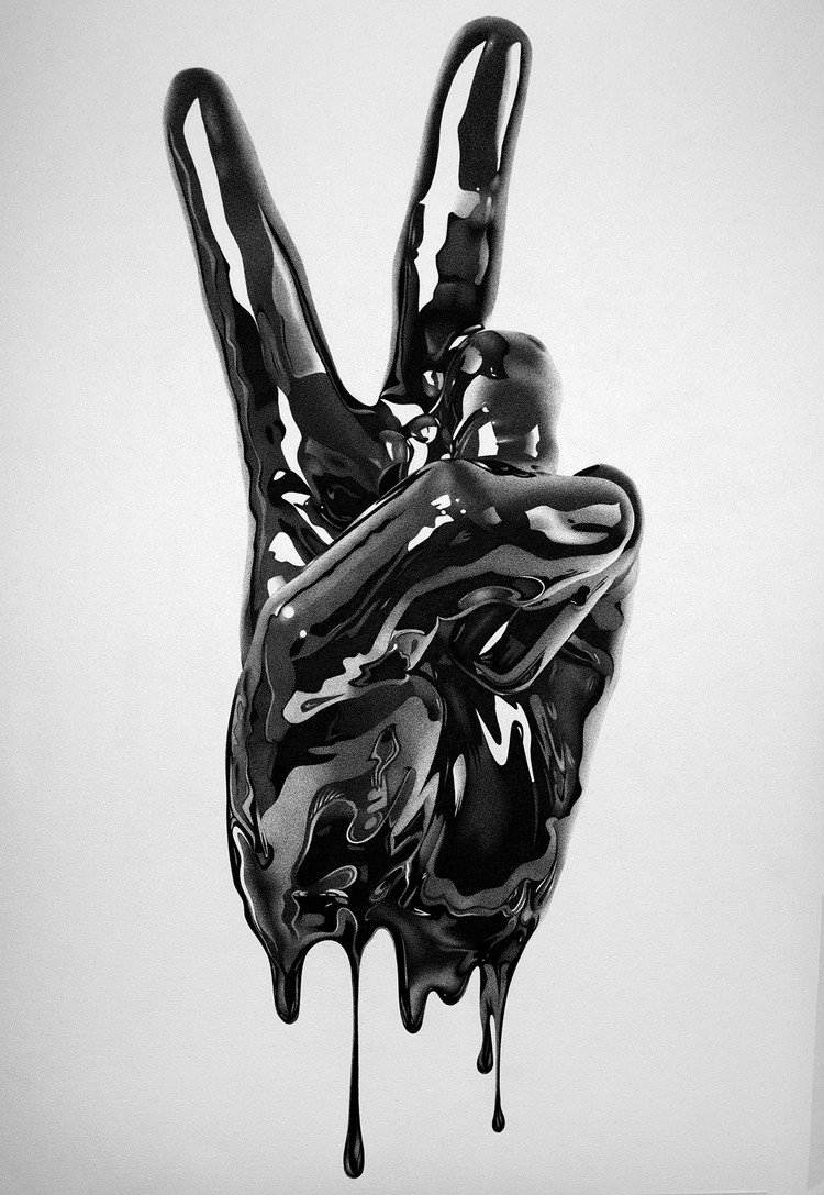 svartvit ritning hyperrealistisk hand