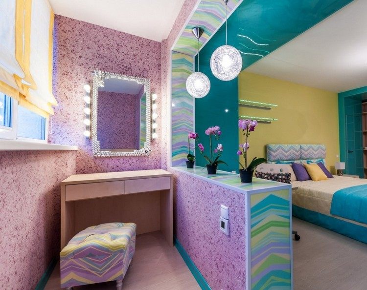 kreativ väggdesignidé-ungdomsrum-lila-dekorativ-gips