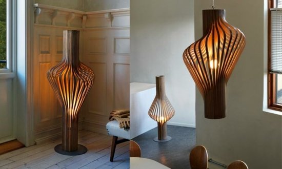 Golvlampa trä-modern interiör
