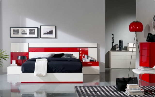 Sovrum vita röda möbler färg idéer
