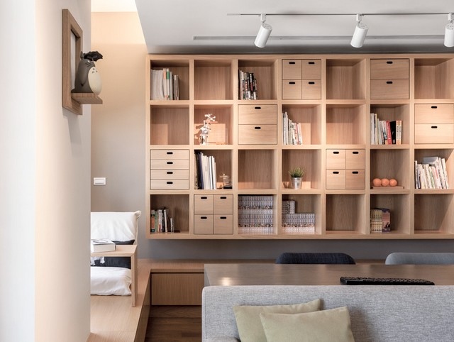 Trä möbler vägg hylla system böcker