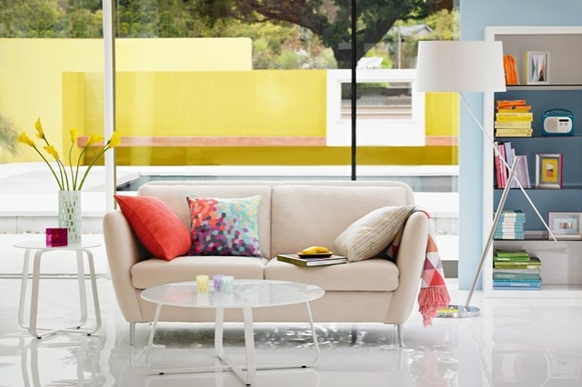 Idéer levande soffa dekorativa kuddar färgglada