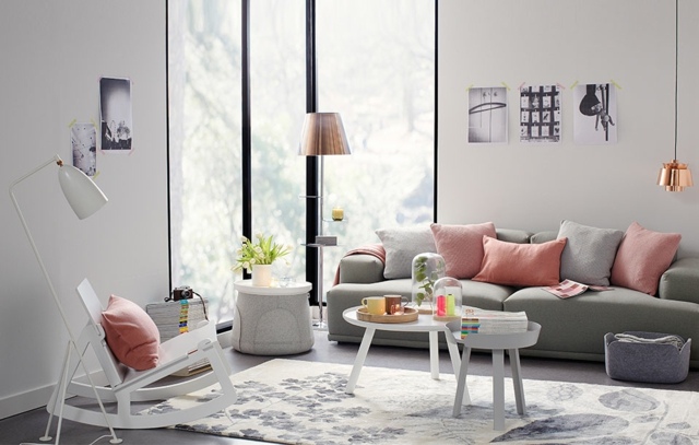 Idéer rosa pastellfärg grå soffa vägg design