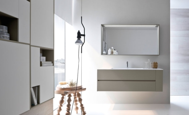 Bänkskåp underskåp linjära former minimalistisk badrumslösningsbelysning