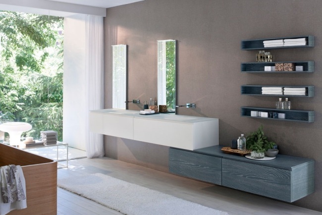 Trä vägghyllor badrumsmöbler trender handfat bord italiensk design