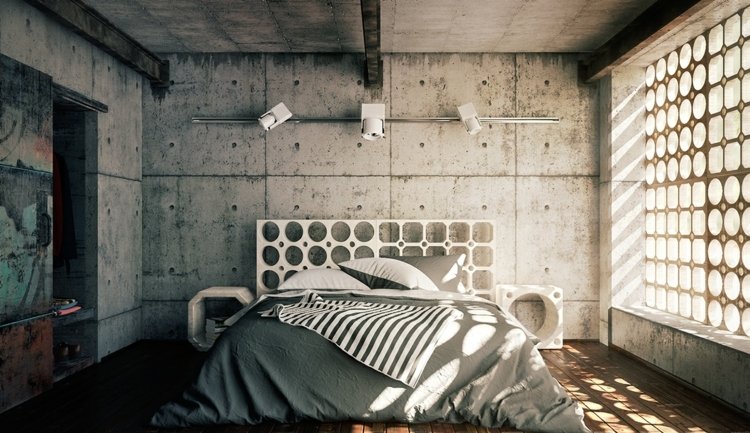 Idéer sovrum exponerad betongvägg optik industriell chic