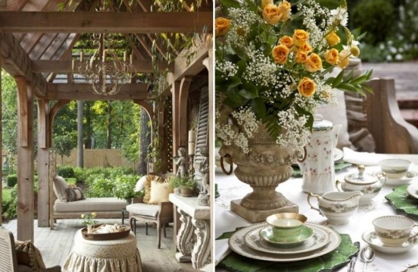 trädgårdsstil medeltida ädel-vintage möbler-bord smycken-bukett