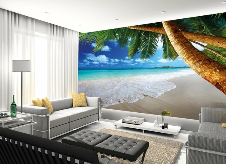 idéer för väggbilden tapet strand palmträd vardagsrum