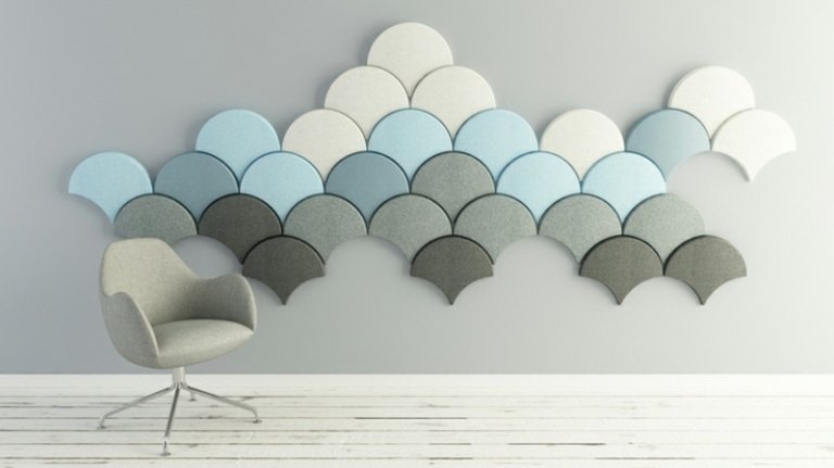 vägg design idé mönster skjul blå vit grå färger stol