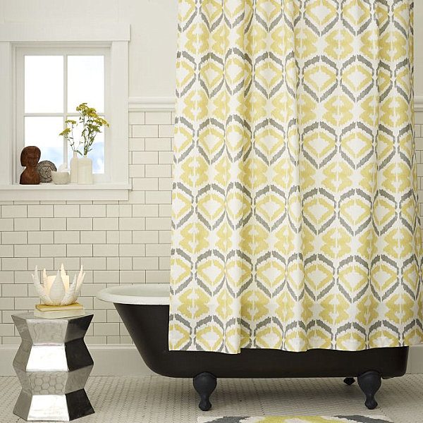 gula grå utskrifter idéer för duschdraperier dekoration