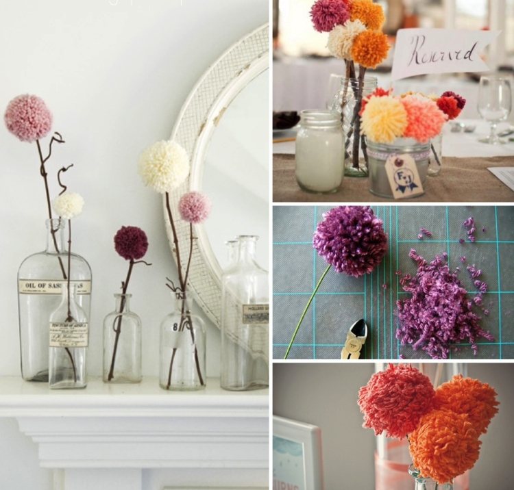 idéer-vår-dekoration-blommor-diy-pomponger-garn