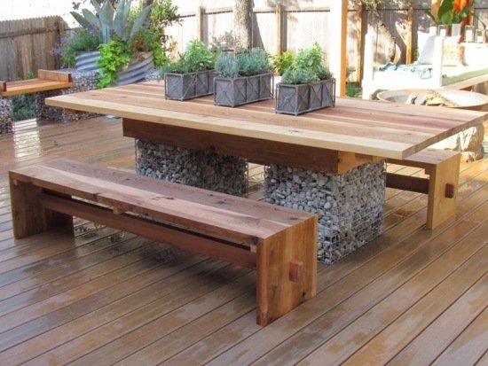 trädgårdsmöbler bord ben gabion designer idéer i trädgården