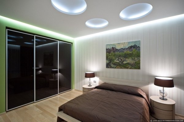 Indirekt belysning i sovrummet Design glasväggyta