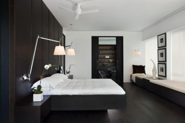 Sovrum vit svart kontrast golvlampa golvlampa design