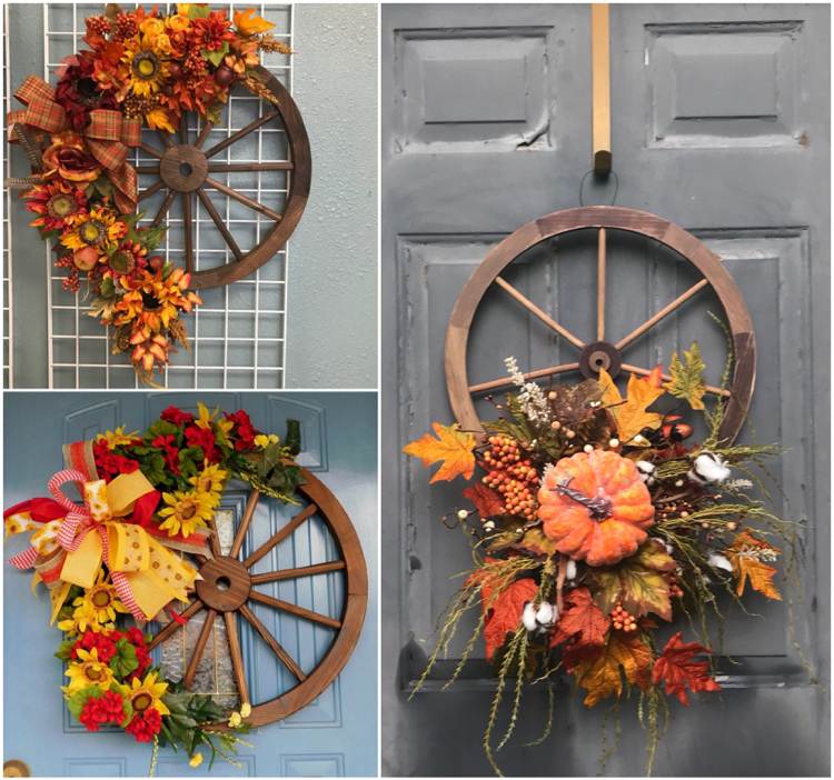 Dekorera vagnhjulet med blommor Alternativ till dörrkransen