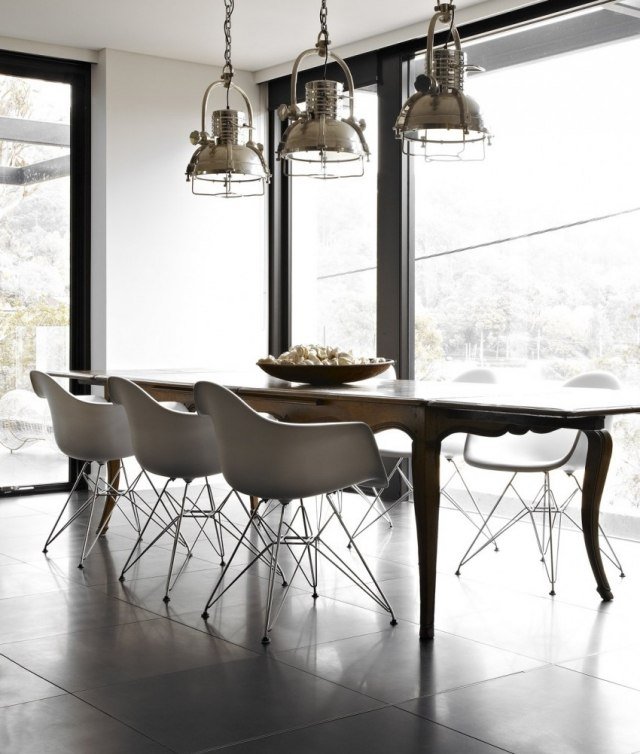 Industriella chica hängande lampor design applikation i matsalen