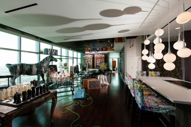 Inredning, ljus installation, penthouse stil mix, eklektisk, multifunktionella rum