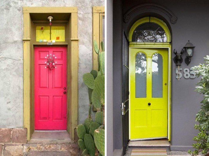 idéer-terrass-design-moderna-entré-dörrar-stark-färger-målade
