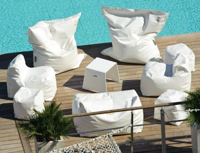 Idéer-terrass design-beanbag-vit-vattentät-tyg-trona