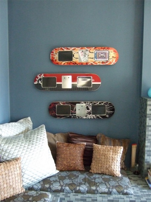 idéer för upcycled möbeldesign skateboard väggdekoration