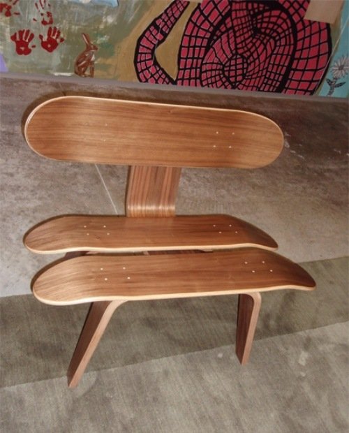 idéer för upcycled inredning skateboard stol stol
