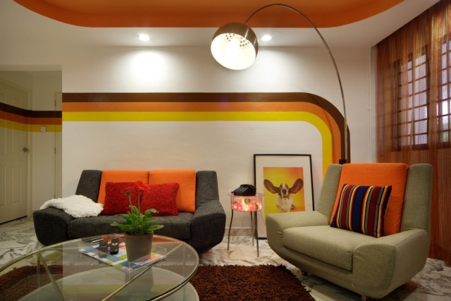 retro-ränder-mönster-vägg-design-individuella-moderna-levande utrymmen
