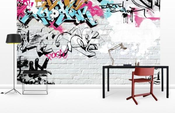 fototapeter vit tegelvägg graffiti
