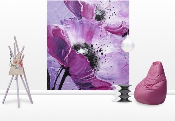 väggdekoration fototapet lila abstrakta blommor hall
