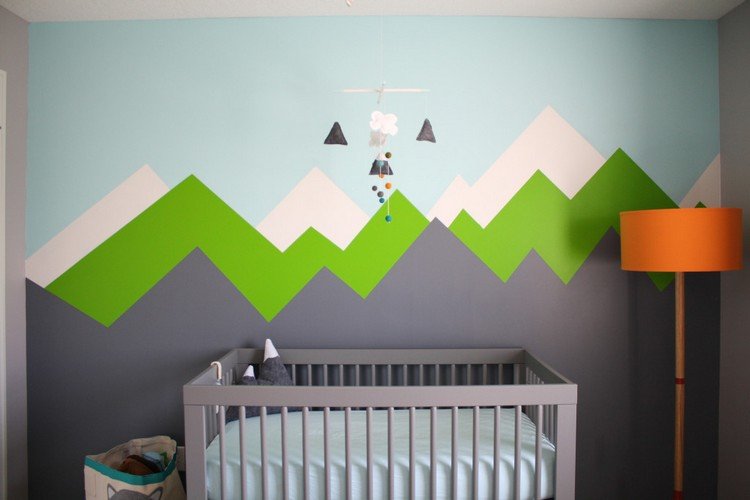 vägg-design-färg-geometriska-mönster-bergskedjor-abstrakt-accent-baby rum