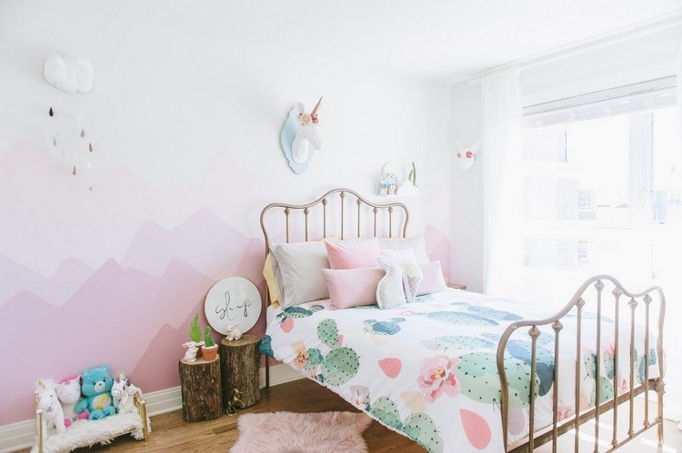 vägg-design-färg-rosa-barn-rum-flicka-möblering-Gebige-väggmålning