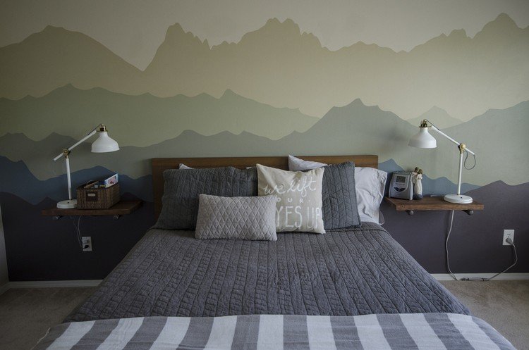 vägg-design-färg-mönster-berg-vägg-målning-gör-det-själv-sovrum