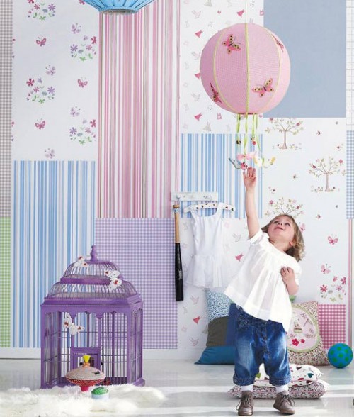 idéer för fjärilar dekoration i barnrum tapeter