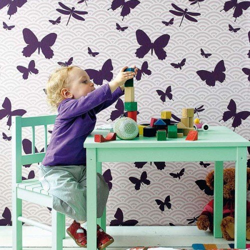 Idéer för fjärilsdekoration i barnkammarväggen
