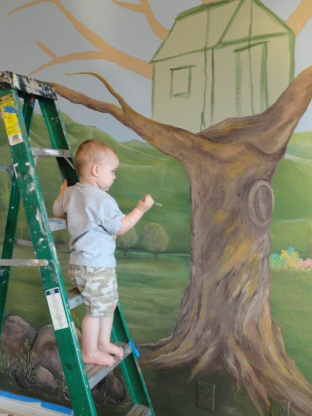 Barn-medan-måla-vägg-design-färg