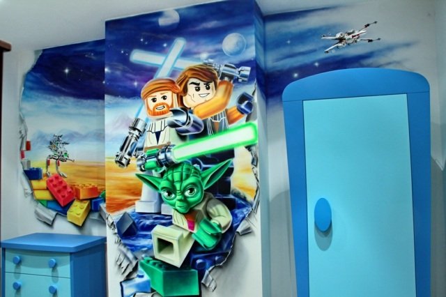 Pojkar-rum-blå-dekor-Star-Wars-tecknad