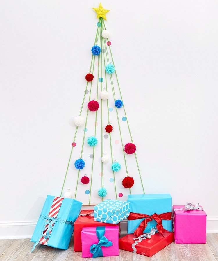 pyssel med ull julgran julgransdekorationer inslagna gåvor dekoration hantverksidéer