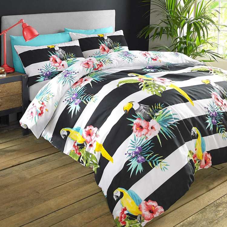 Djungel-look-sovrum-ränder-tropiskt-mönster