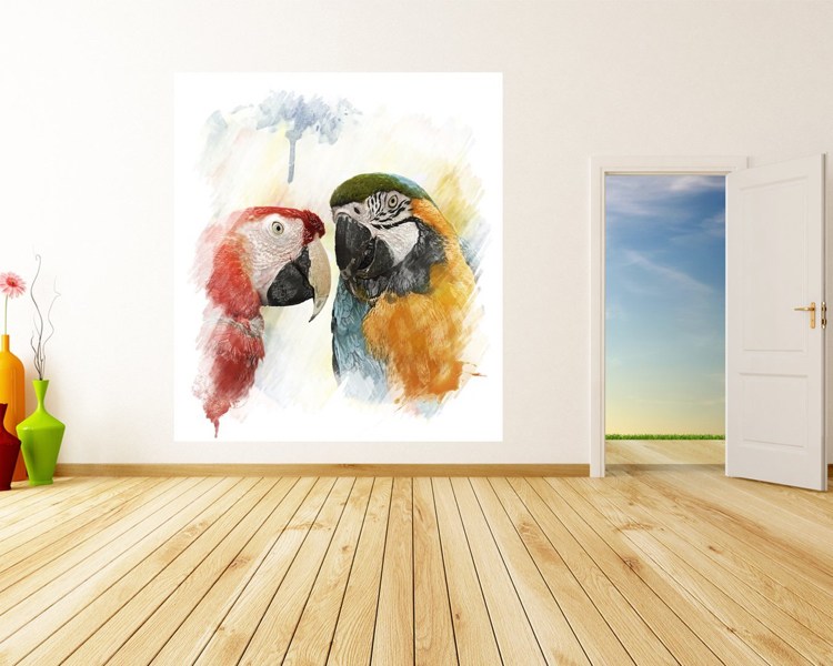 idéer-djungel-look-väggmålning-papegoja-akvarell-look