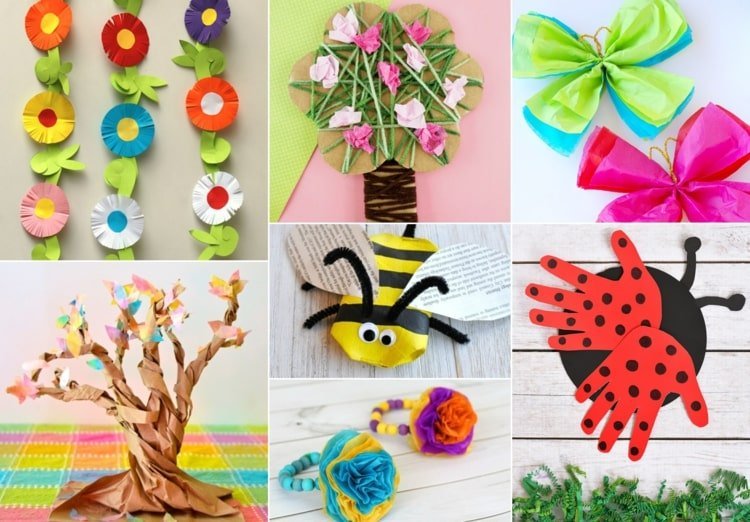 Vårhantverk med grundskolebarn - blommor, insekter och träd av papper