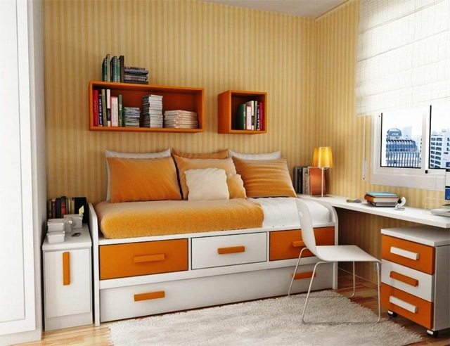 rum orange säng skrivbord måla vit