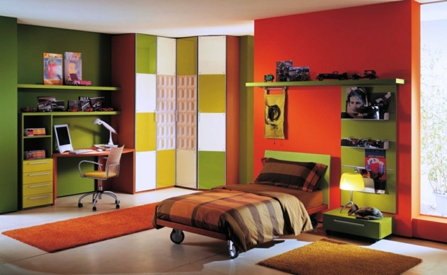 sovrum tonåring orange grön modern design