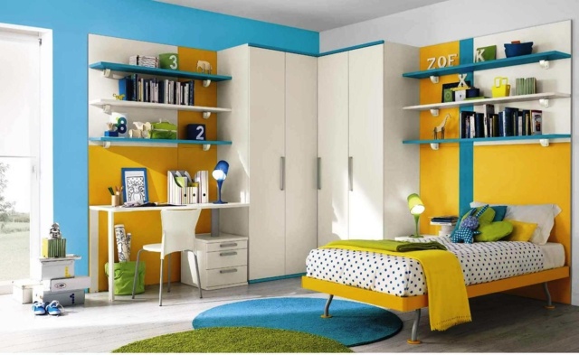 Idéer för ungdomsrummet målar gulblått modernt