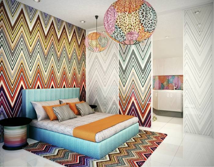 idéer-att-måla-sovrummet-sicksack-mönster-färgglada-etno