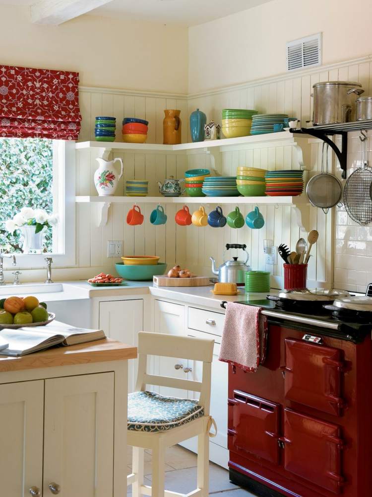 idéer för inredning dekoration rätter färgglada kök ugn retro röd
