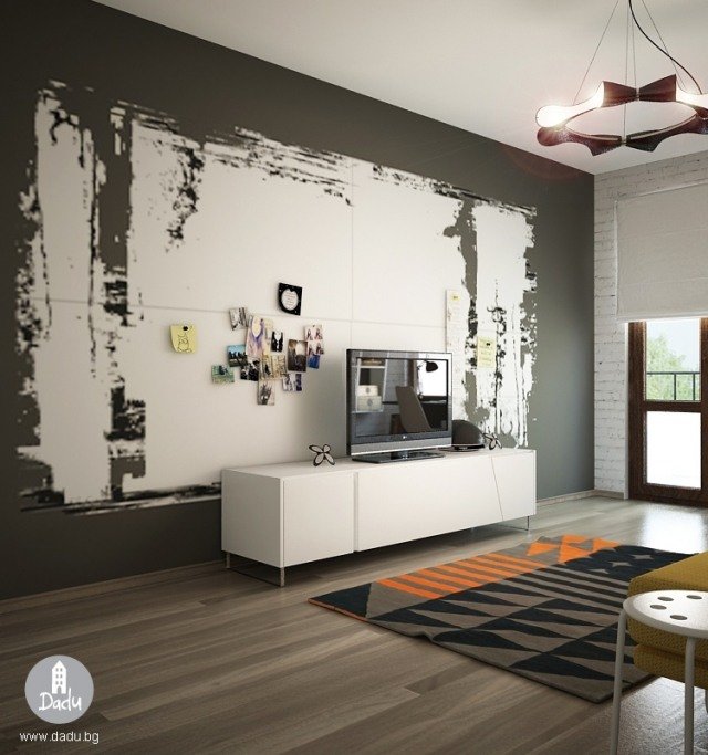 ungdomsrum-design-idé-svart-vit-intressant-vägg-design