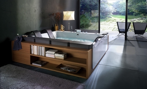 Moderna badrumsbadkar-futuristiska designhyllor