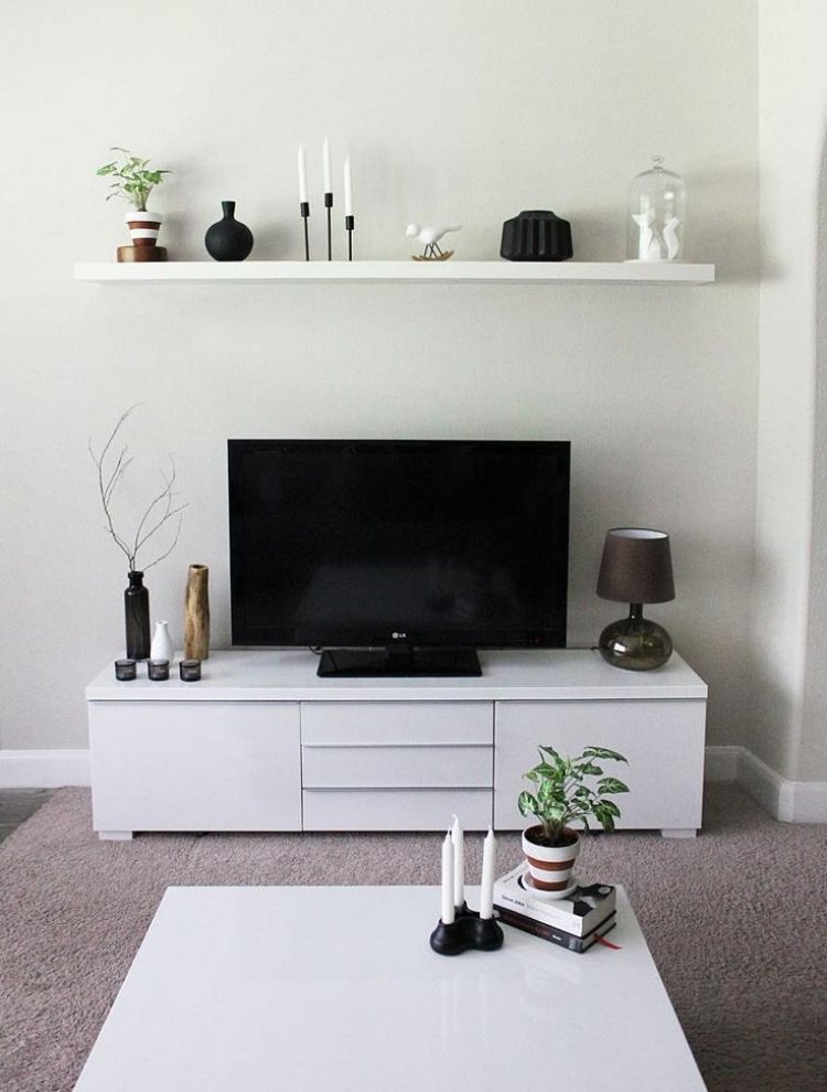 Ikea Besta hyllförvaringssystem-tv-kosole-vit-vägghylla-modern-minimalistisk-tv