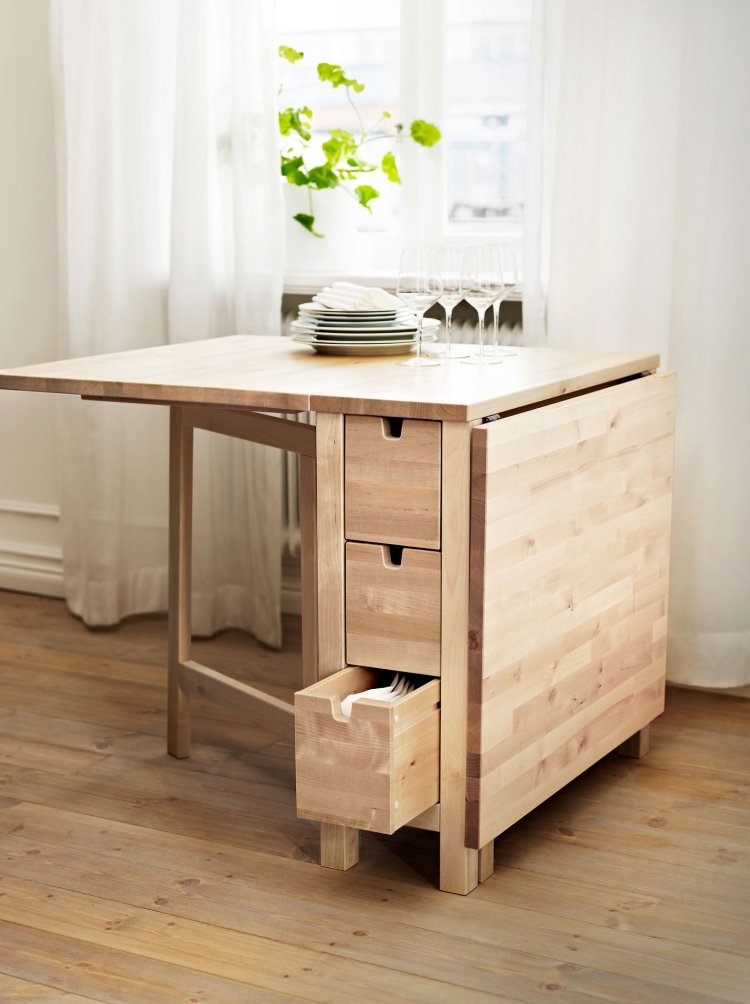 Ikea matbord norrbjörkträ fällbara lådor