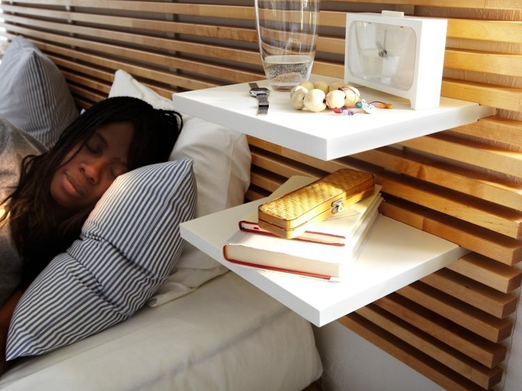 Ikea Mandal-säng-sänggavel-sängbord-hyllor-öppen-vit-produkt