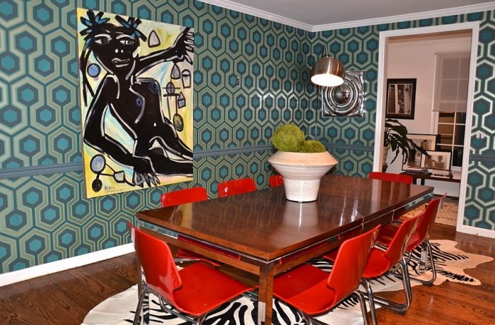 Designer-vägg-tapeter-midcentury-modern-living-style-David-Hicks-Hexagon-Muster